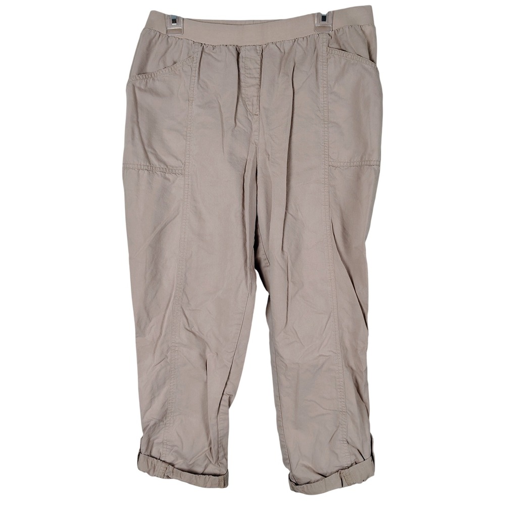 Chicos Tan Khaki Pull On Crop Pants Size 2 Cotton Lyocell Elastic Waist Casual
